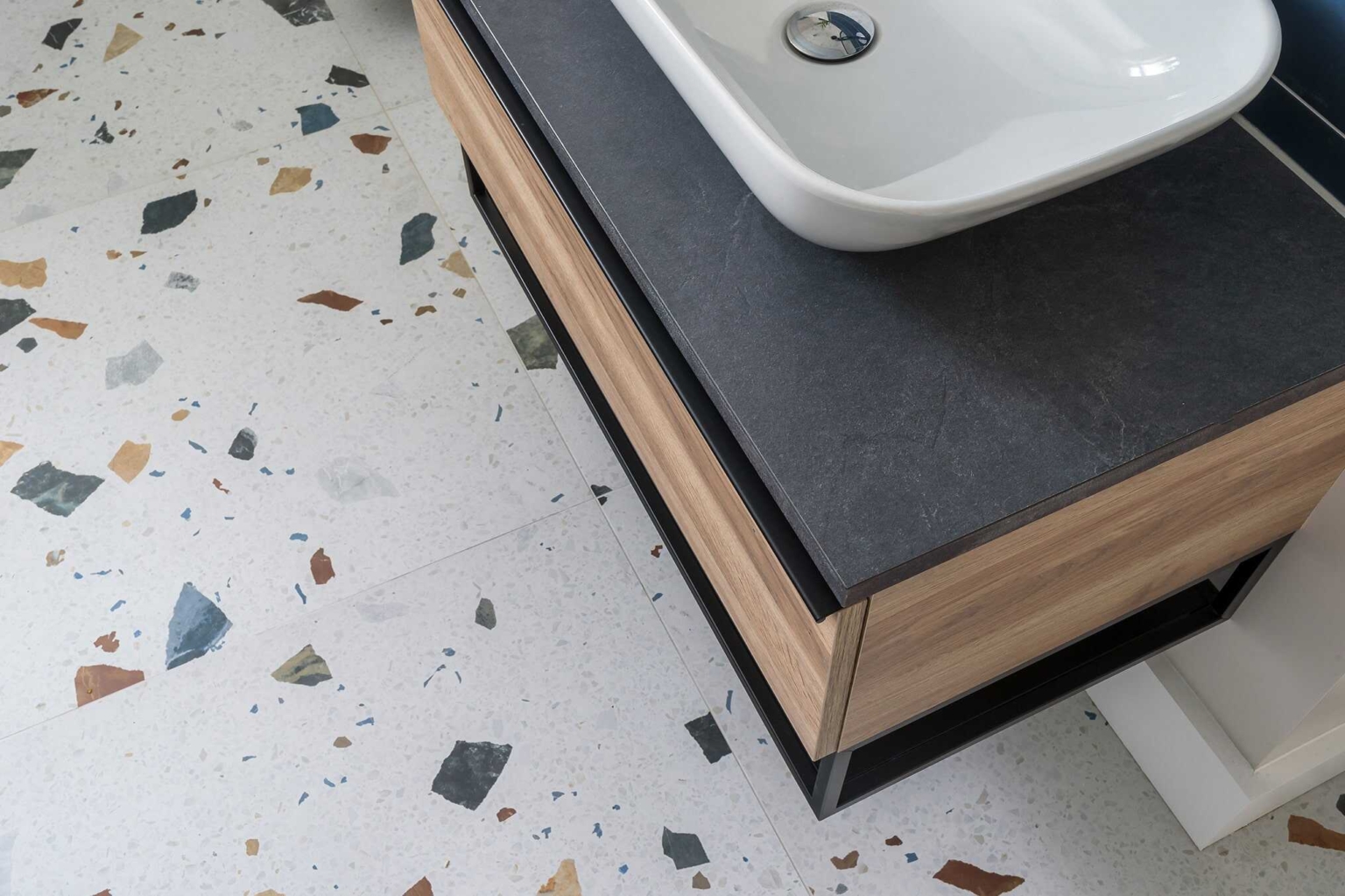 Contemporary Family Bathroom with Terrazzo Tiles