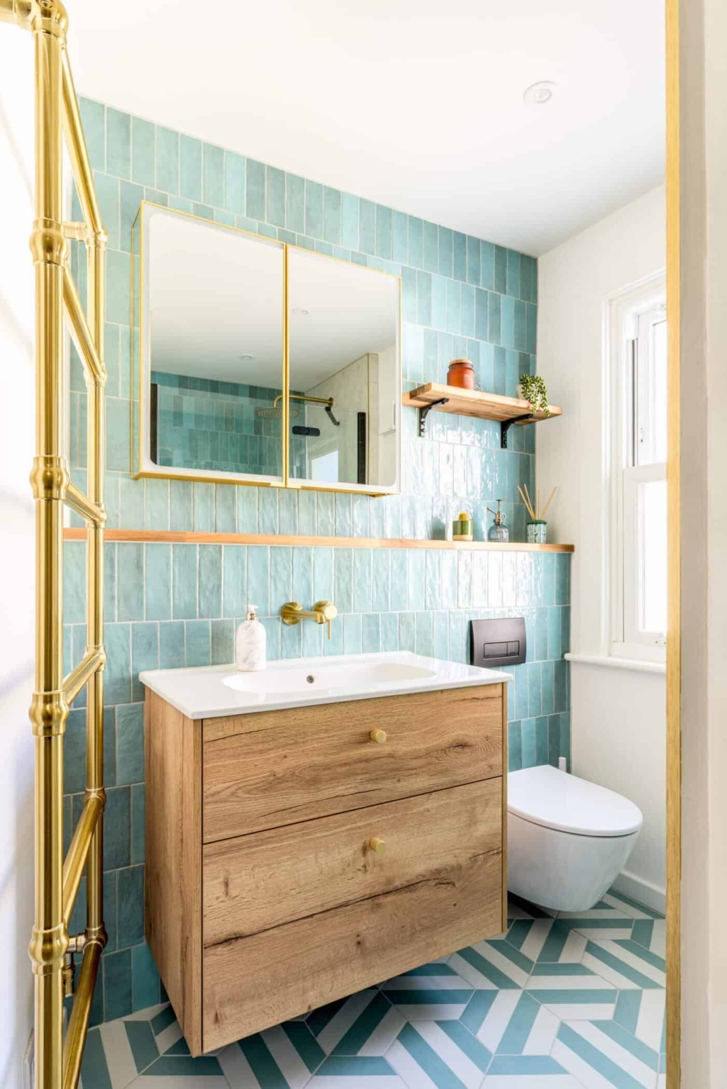 Contemporary bathroom with freestanding bathtub and wood accents